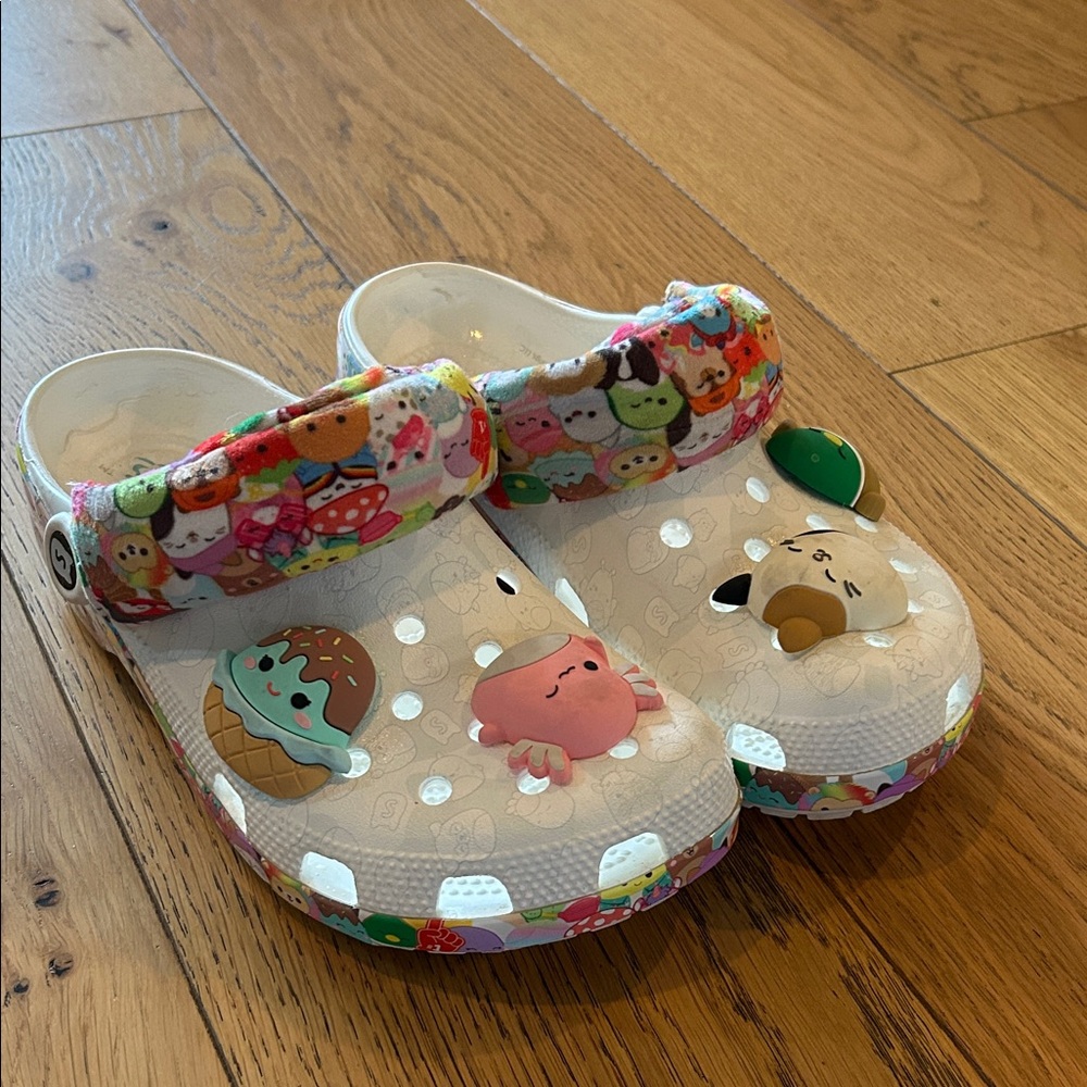 CROCS Men/Women Cream Clogs with Colorful Cartoon Accents
